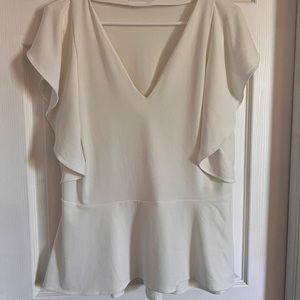 New York & Co 7th Ave White Blouse Flutter Sleeves